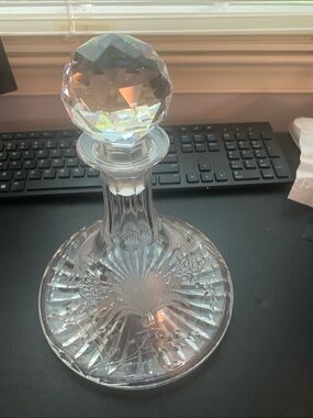 Vintage crystal Cut Glass  Decanter with Faceted Orb Stopper - Ireland Horse